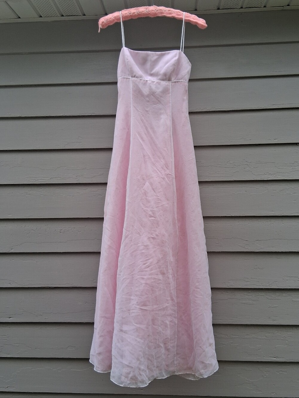 Vintage 90s Y2K Pink Sheer Floral Tie Back A-Line Maxi Dress Coquette Prom 9/10